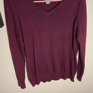 Basic Editions Women's V-Neck Sweater - Burgundy